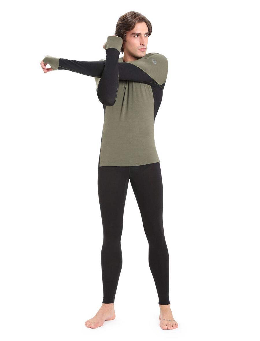 Men's Icebreaker BodyfitZone™ Merino 260 Zone Long Sleeve Crewe Thermal Top Base Layers Loden / Black | CA 1567OKIR